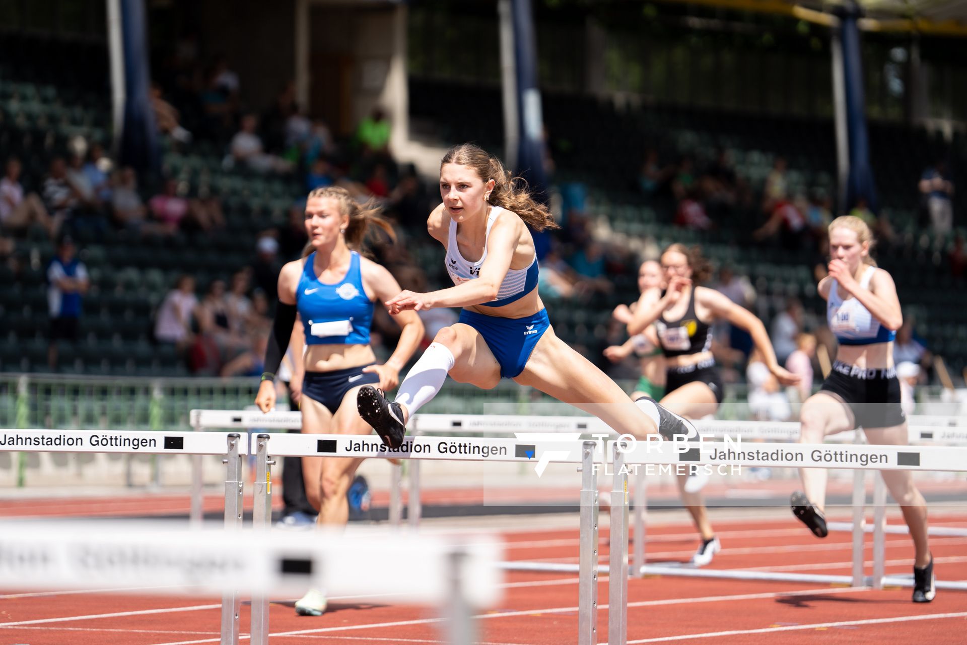 Mayleen Bartz (VfL Stade) ueber 100m Huerden am 03.07.2022 waehrend den NLV+BLV Leichtathletik-Landesmeisterschaften im Jahnstadion in Goettingen (Tag 1)